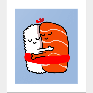 Cute Sushi Salmon Couple Hugging Valentines Day Posters and Art